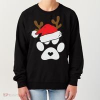 Funny Christmas Paws Santa Hat Horn Dog Xmas Women's Sweatshirt thumb 0