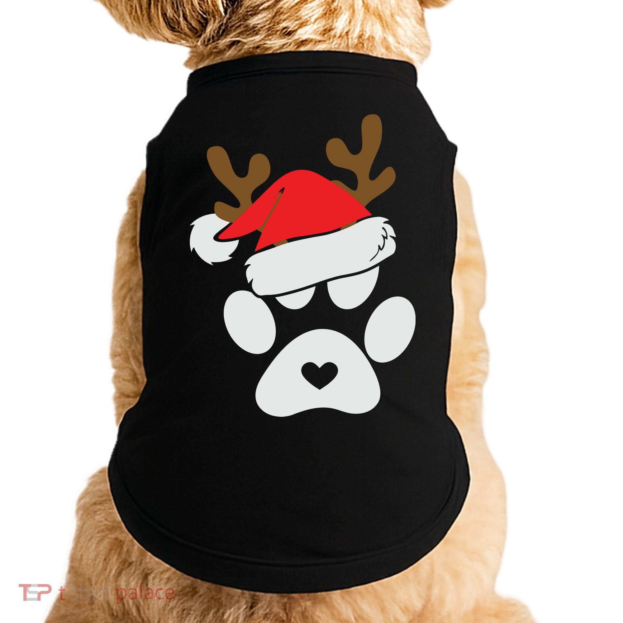 Funny Christmas Paws Santa Hat Horn Dog Xmas Doggie Tank