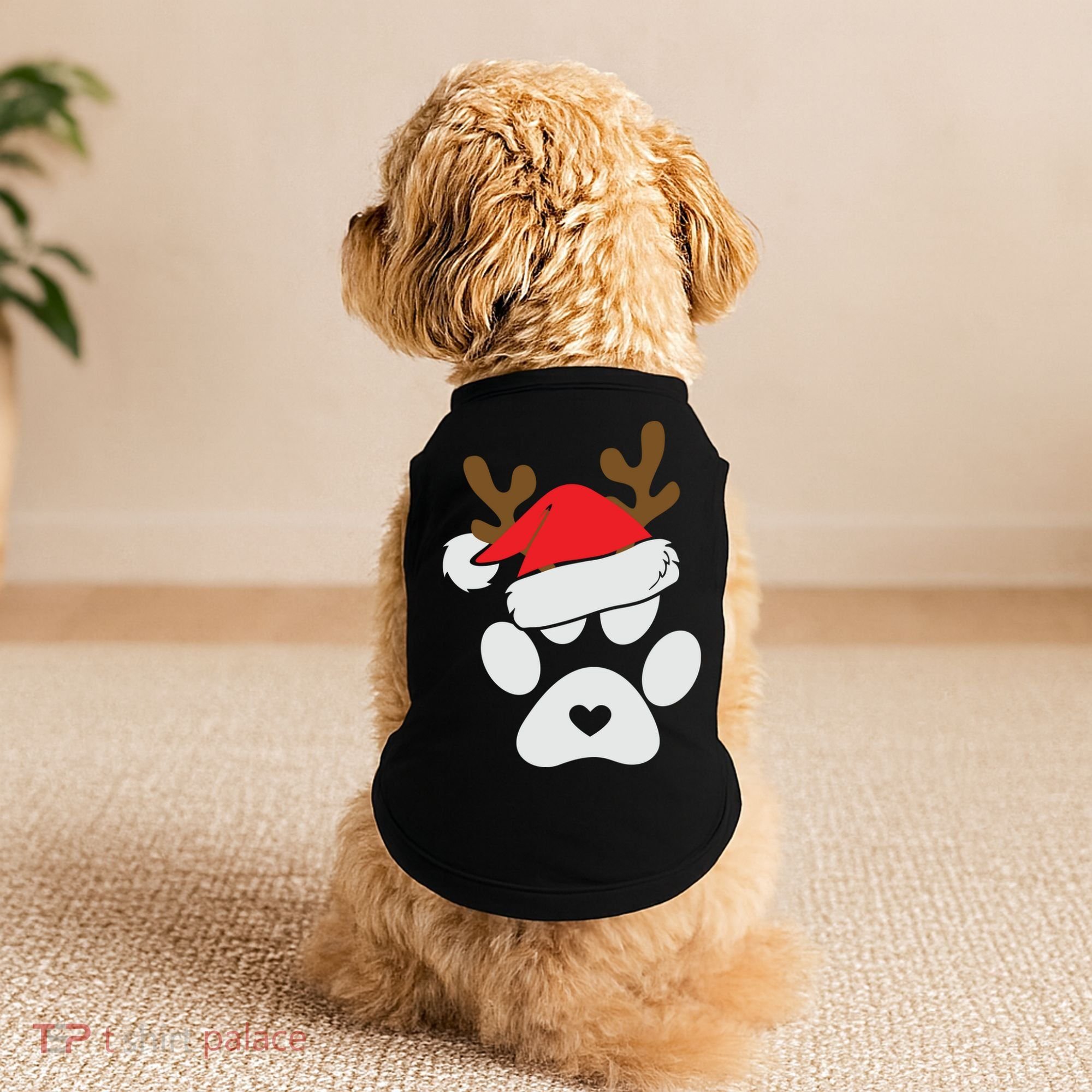 Funny Christmas Paws Santa Hat Horn Dog Xmas Doggie Tank