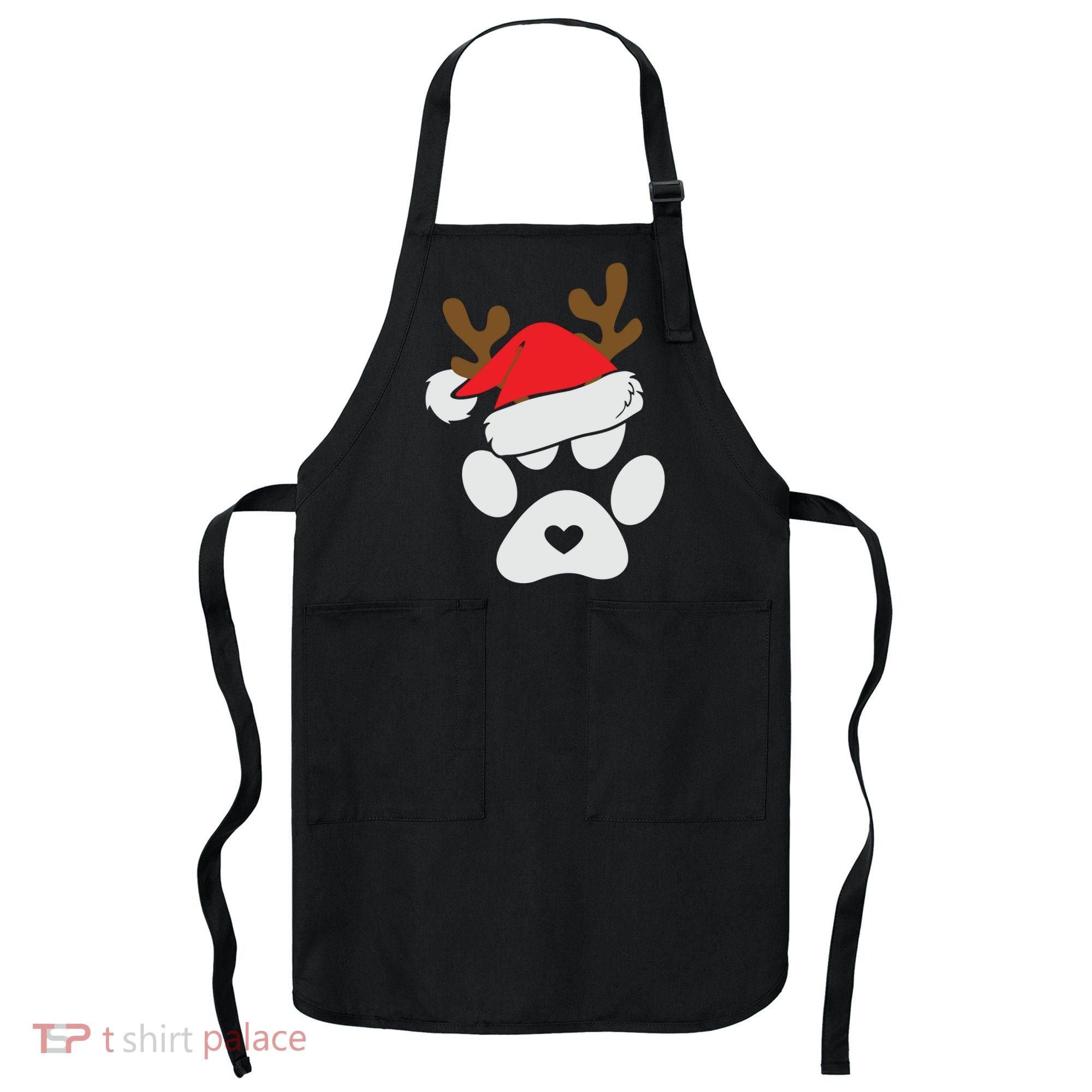 Funny Christmas Paws Santa Hat Horn Dog Xmas Apron