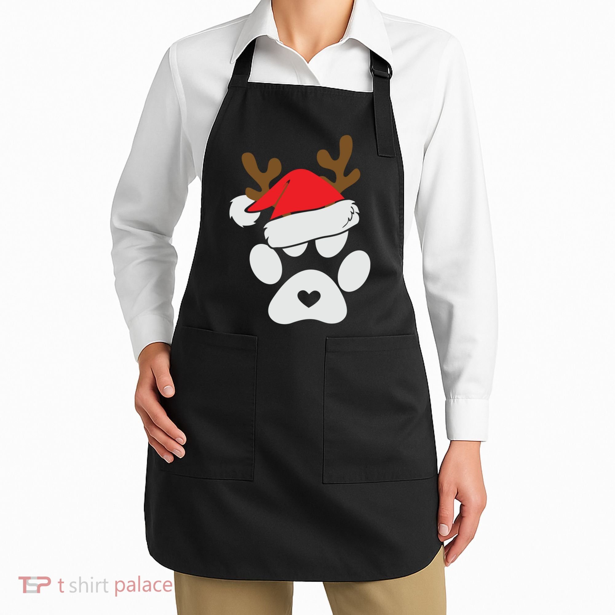 Funny Christmas Paws Santa Hat Horn Dog Xmas Apron