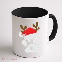 Funny Christmas Paws Santa Hat Horn Dog Xmas Coffee Mug thumb 1