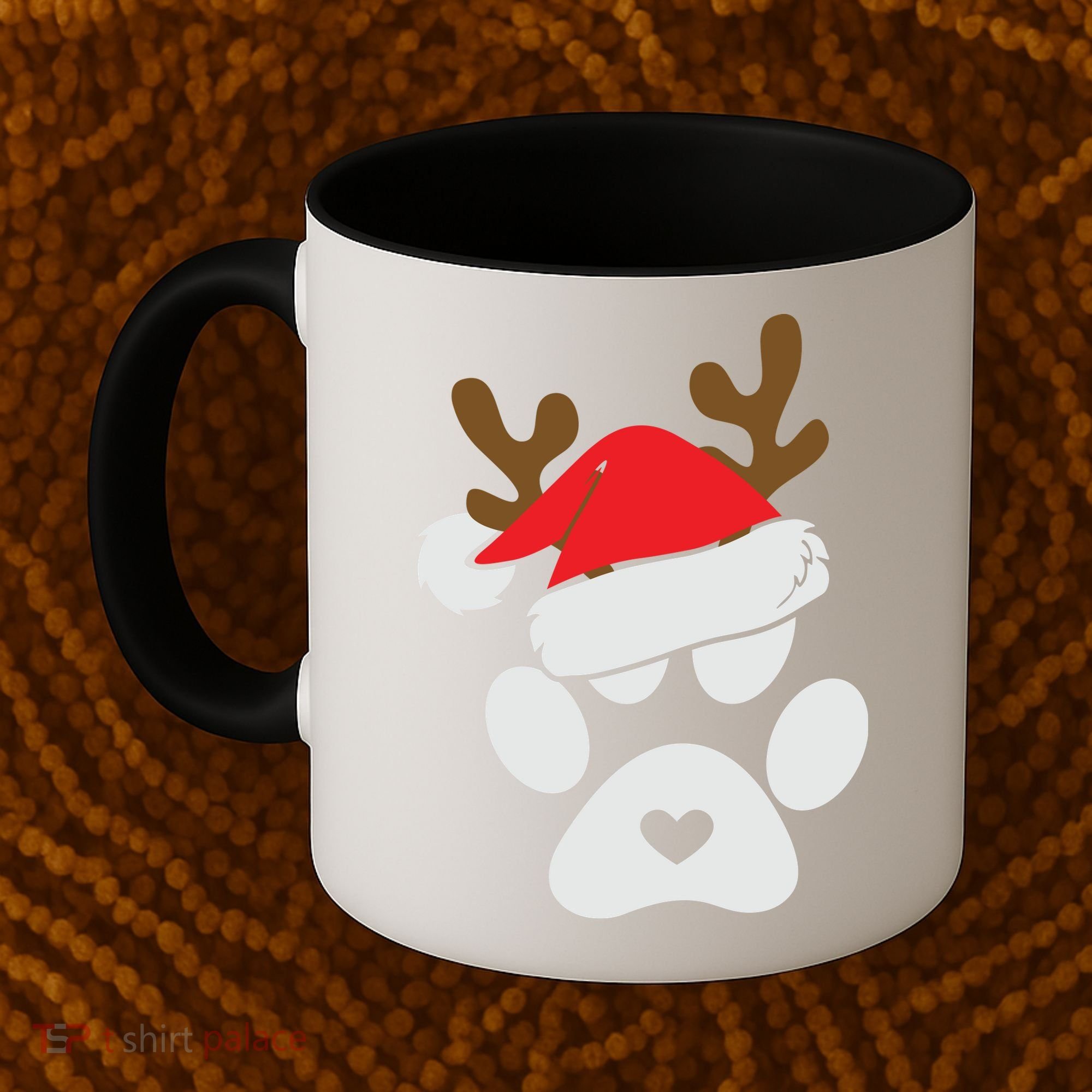 Funny Christmas Paws Santa Hat Horn Dog Xmas Coffee Mug