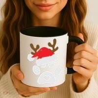 Funny Christmas Paws Santa Hat Horn Dog Xmas Coffee Mug thumb 3