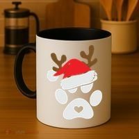 Funny Christmas Paws Santa Hat Horn Dog Xmas Coffee Mug thumb 4
