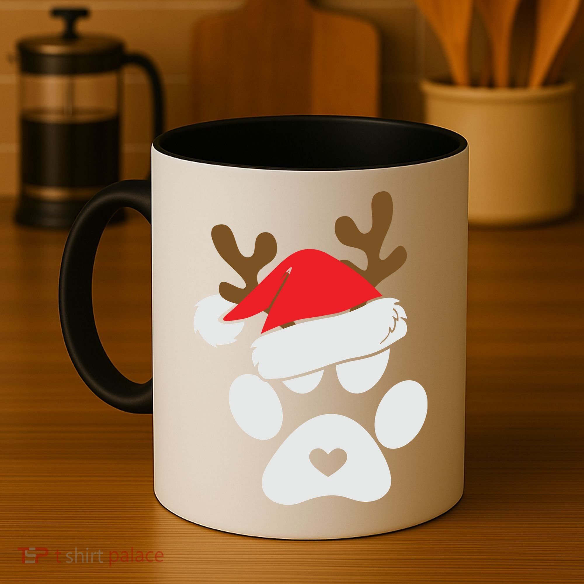 Funny Christmas Paws Santa Hat Horn Dog Xmas Coffee Mug