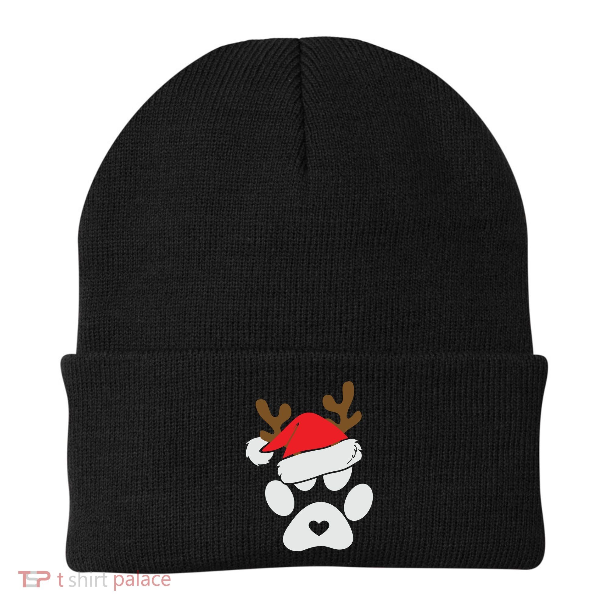 Funny Christmas Paws Santa Hat Horn Dog Xmas Beanie