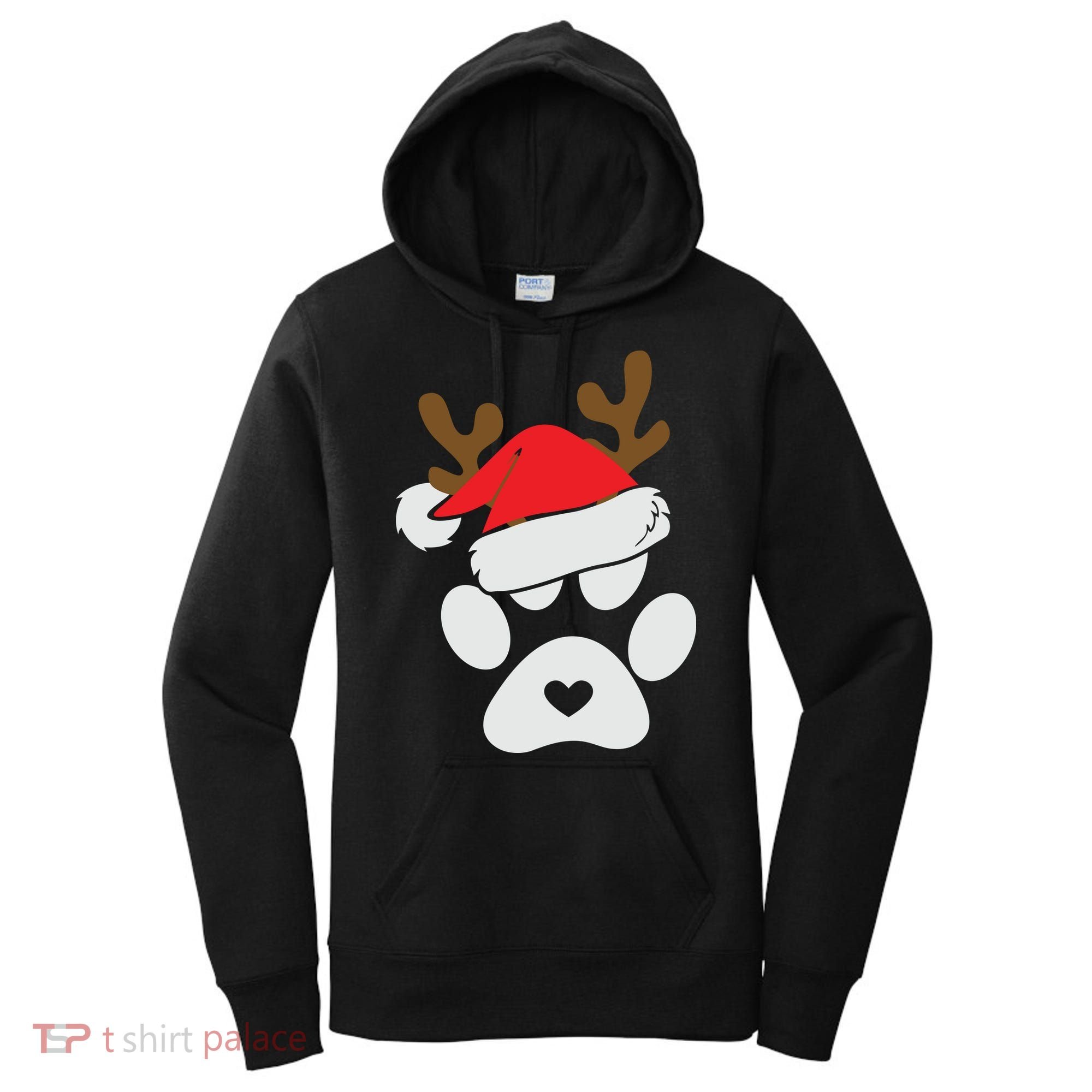 Funny Christmas Paws Santa Hat Horn Dog Xmas Women's Hoodie