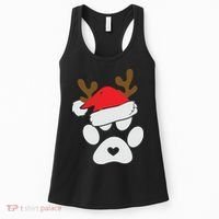 Funny Christmas Paws Santa Hat Horn Dog Xmas Women's Tank Top thumb 0