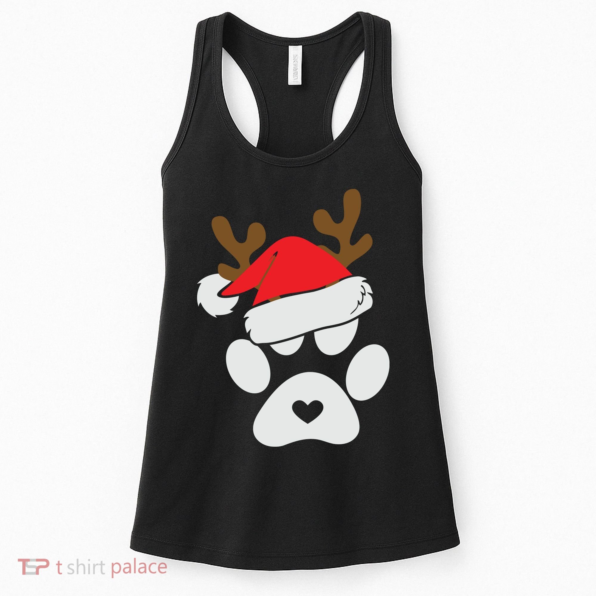 Funny Christmas Paws Santa Hat Horn Dog Xmas Women's Tank Top