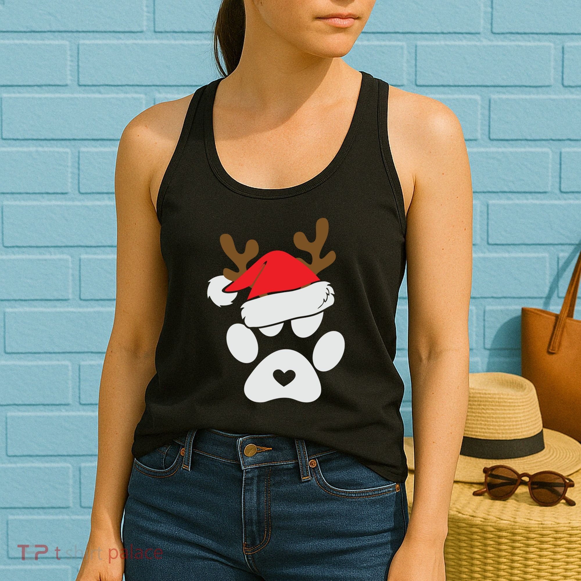 Funny Christmas Paws Santa Hat Horn Dog Xmas Women's Tank Top