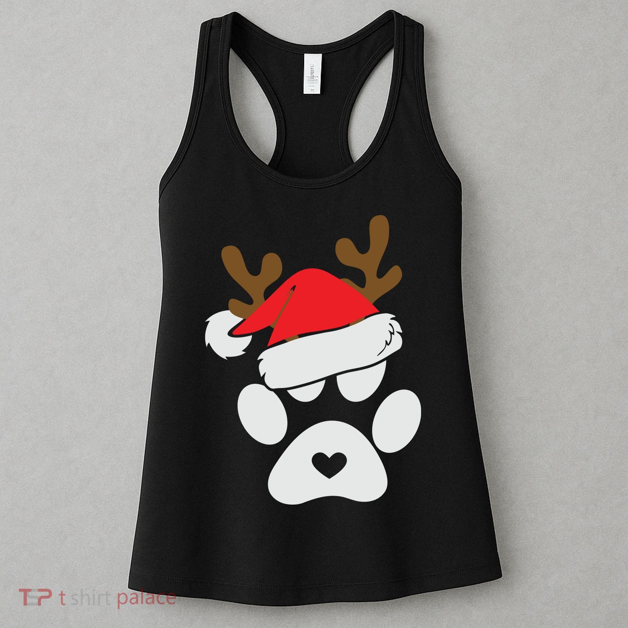 Funny Christmas Paws Santa Hat Horn Dog Xmas Women's Tank Top