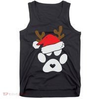 Funny Christmas Paws Santa Hat Horn Dog Xmas Tank Top thumb 0