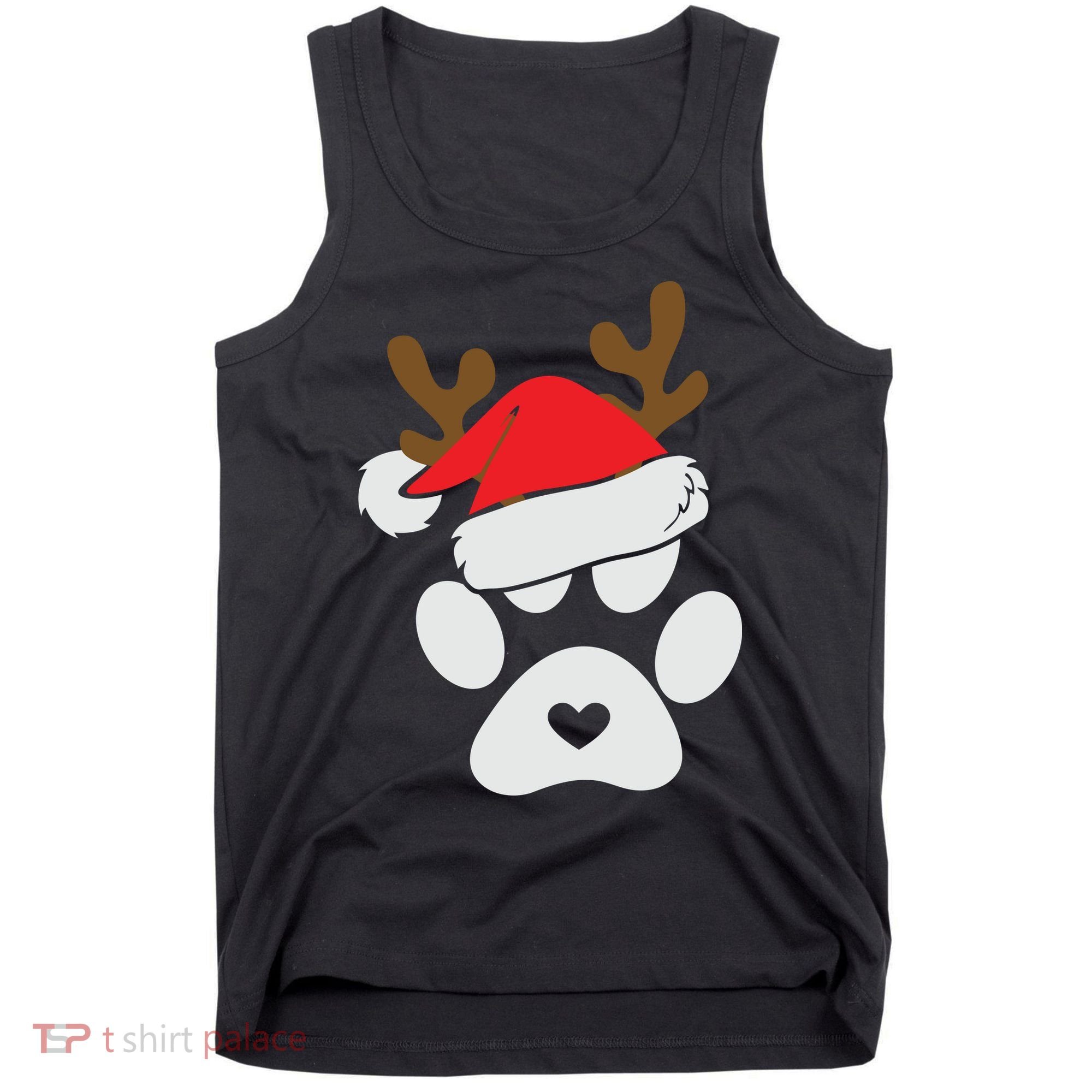 Funny Christmas Paws Santa Hat Horn Dog Xmas Tank Top