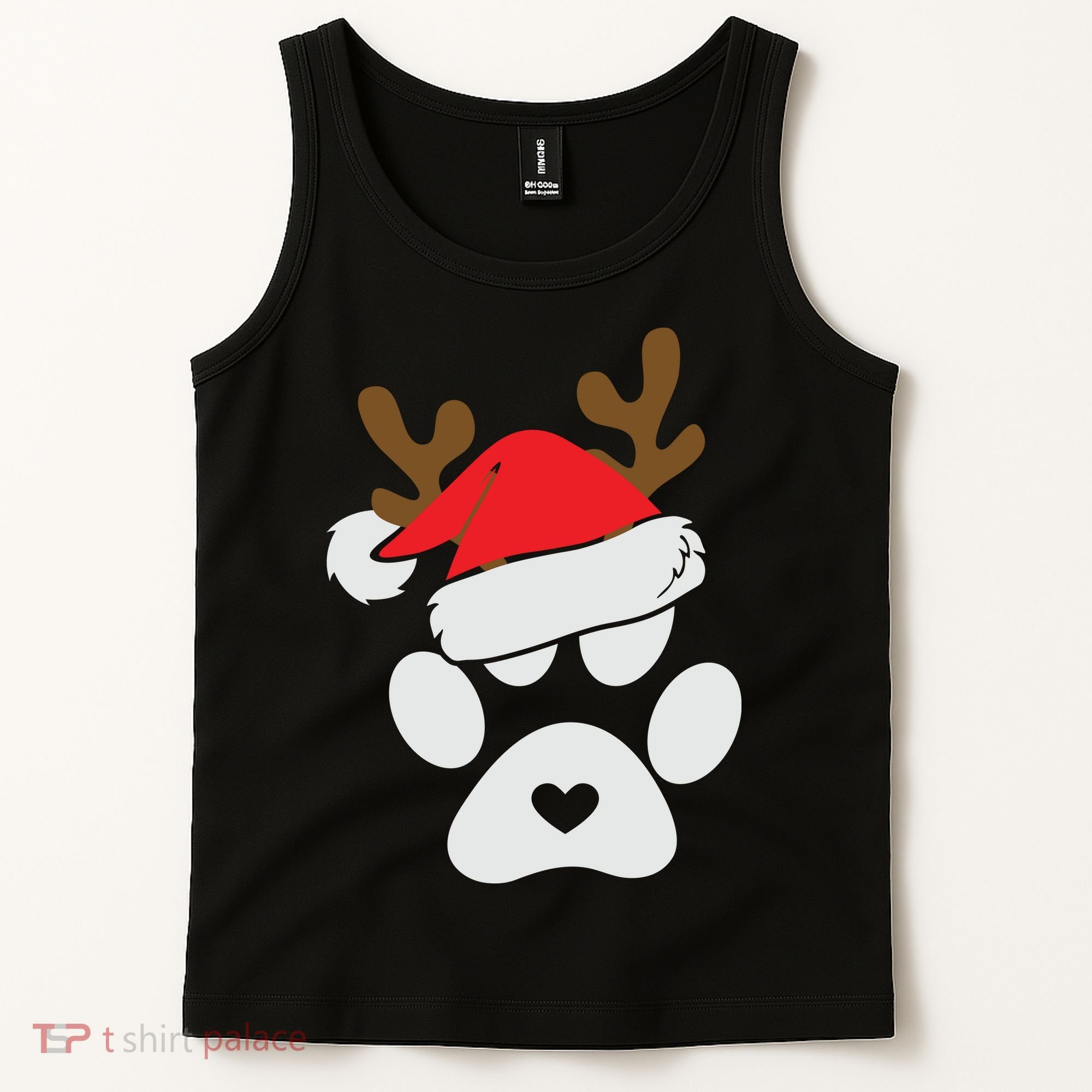 Funny Christmas Paws Santa Hat Horn Dog Xmas Tank Top