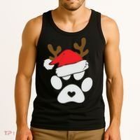 Funny Christmas Paws Santa Hat Horn Dog Xmas Tank Top thumb 3