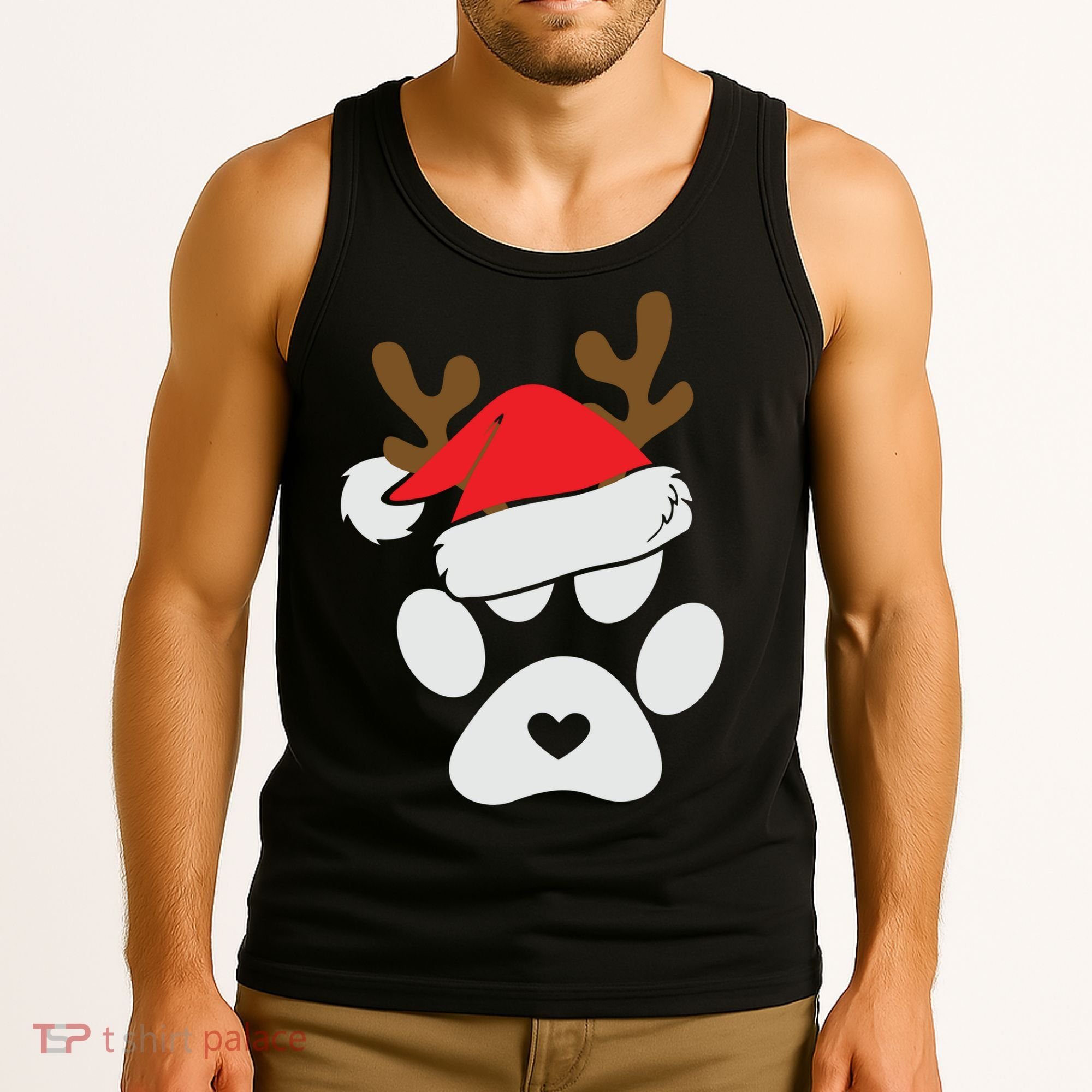 Funny Christmas Paws Santa Hat Horn Dog Xmas Tank Top