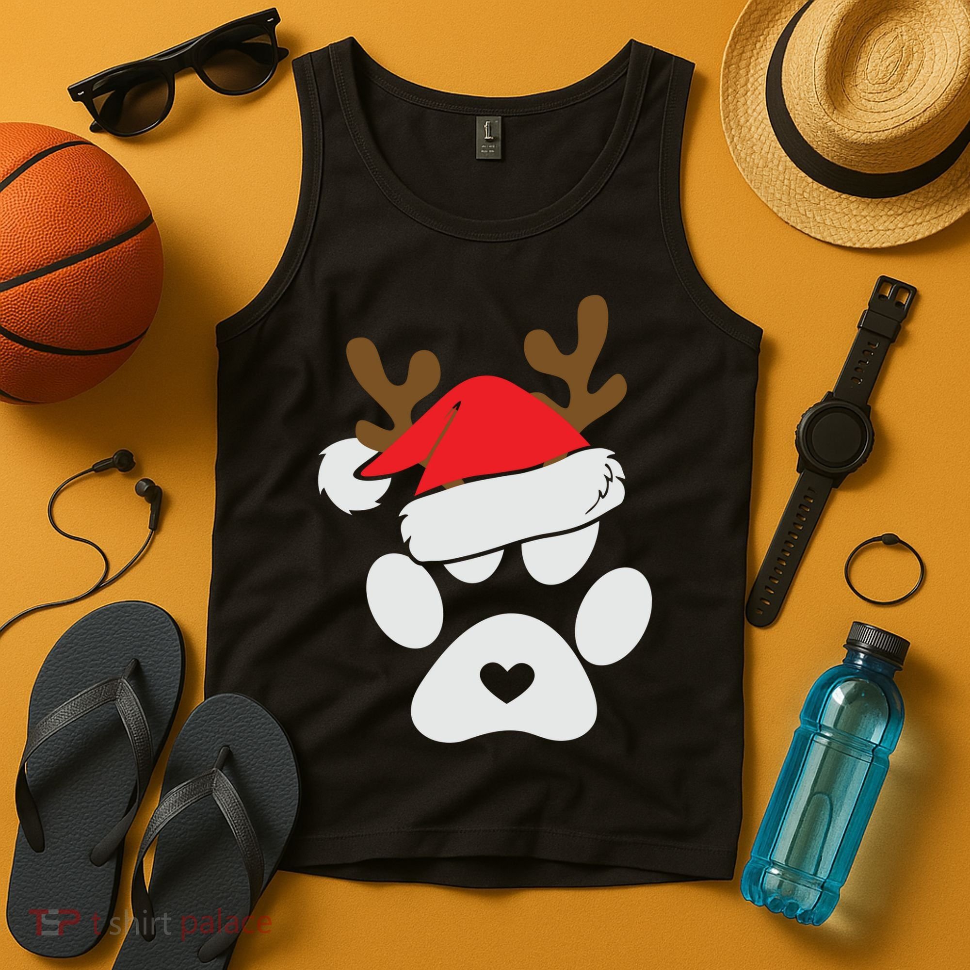 Funny Christmas Paws Santa Hat Horn Dog Xmas Tank Top