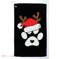 Funny Christmas Paws Santa Hat Horn Dog Xmas Golf Towel thumb 0