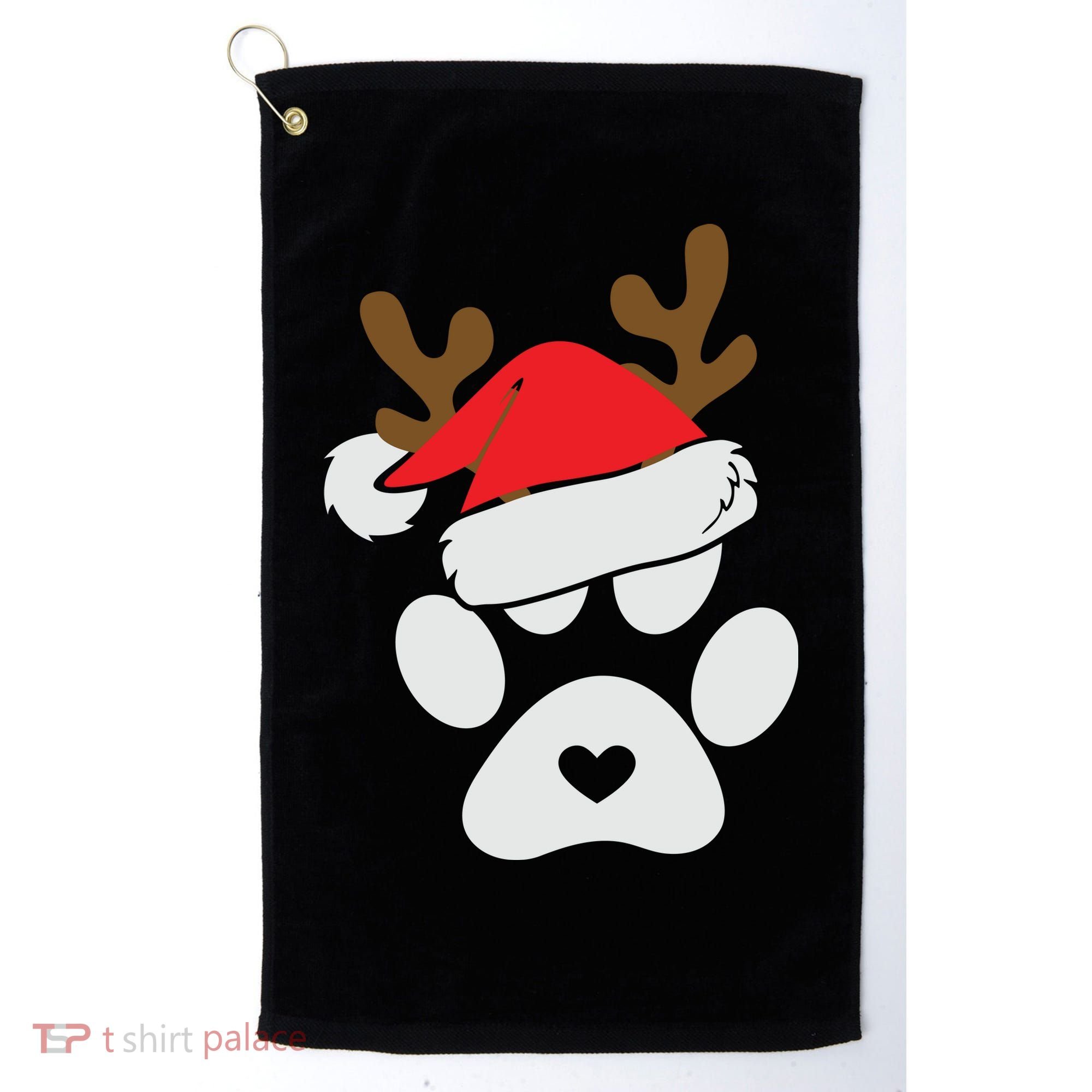 Funny Christmas Paws Santa Hat Horn Dog Xmas Golf Towel