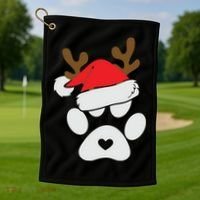 Funny Christmas Paws Santa Hat Horn Dog Xmas Golf Towel thumb 1