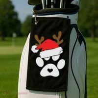 Funny Christmas Paws Santa Hat Horn Dog Xmas Golf Towel thumb 2
