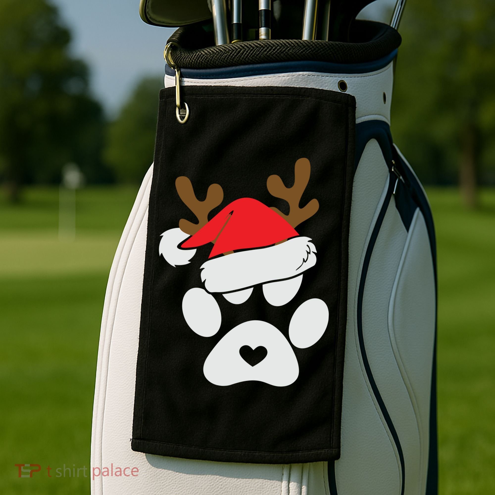 Funny Christmas Paws Santa Hat Horn Dog Xmas Golf Towel