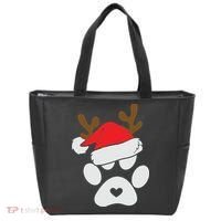 Funny Christmas Paws Santa Hat Horn Dog Xmas Tote Bag thumb 0
