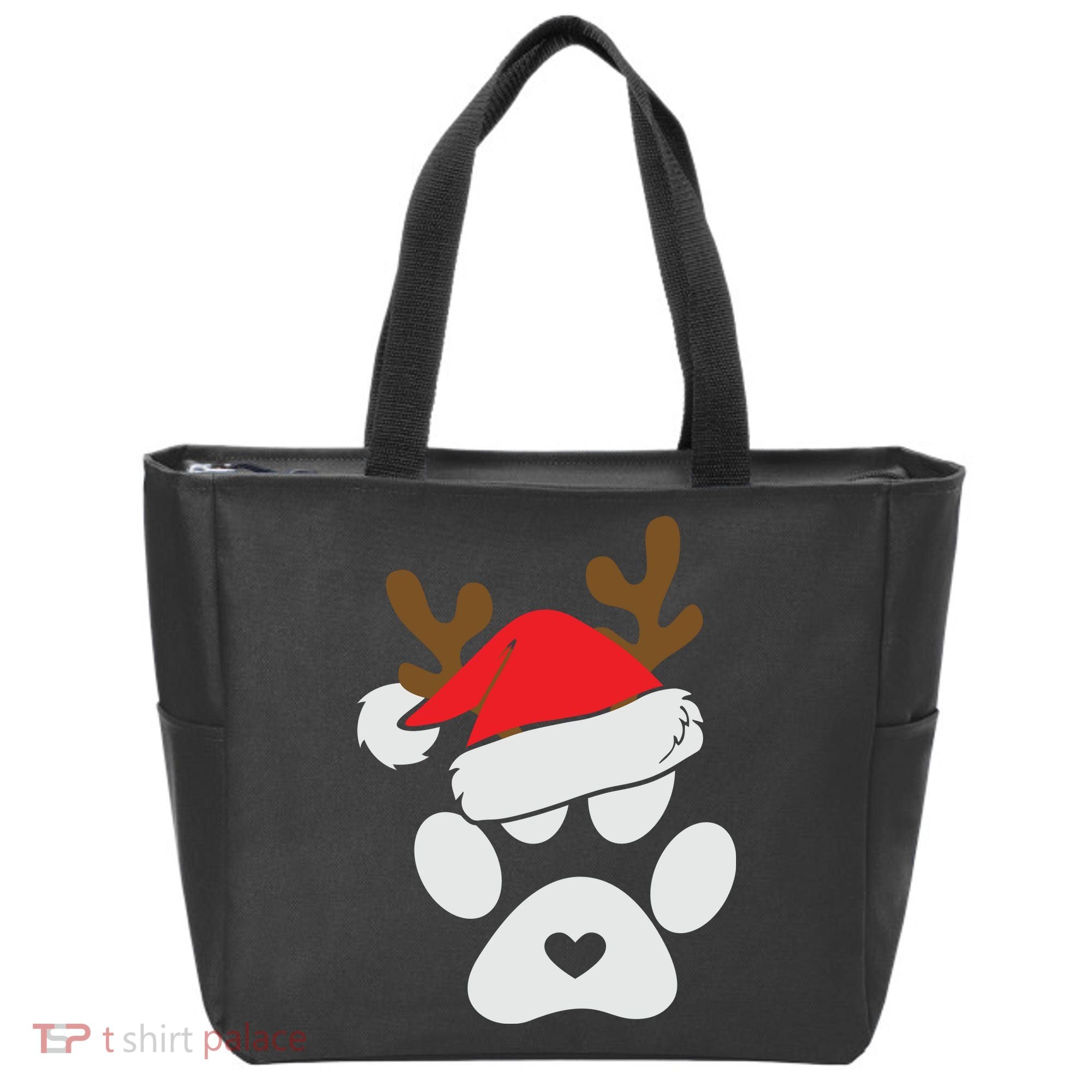 Funny Christmas Paws Santa Hat Horn Dog Xmas Tote Bag