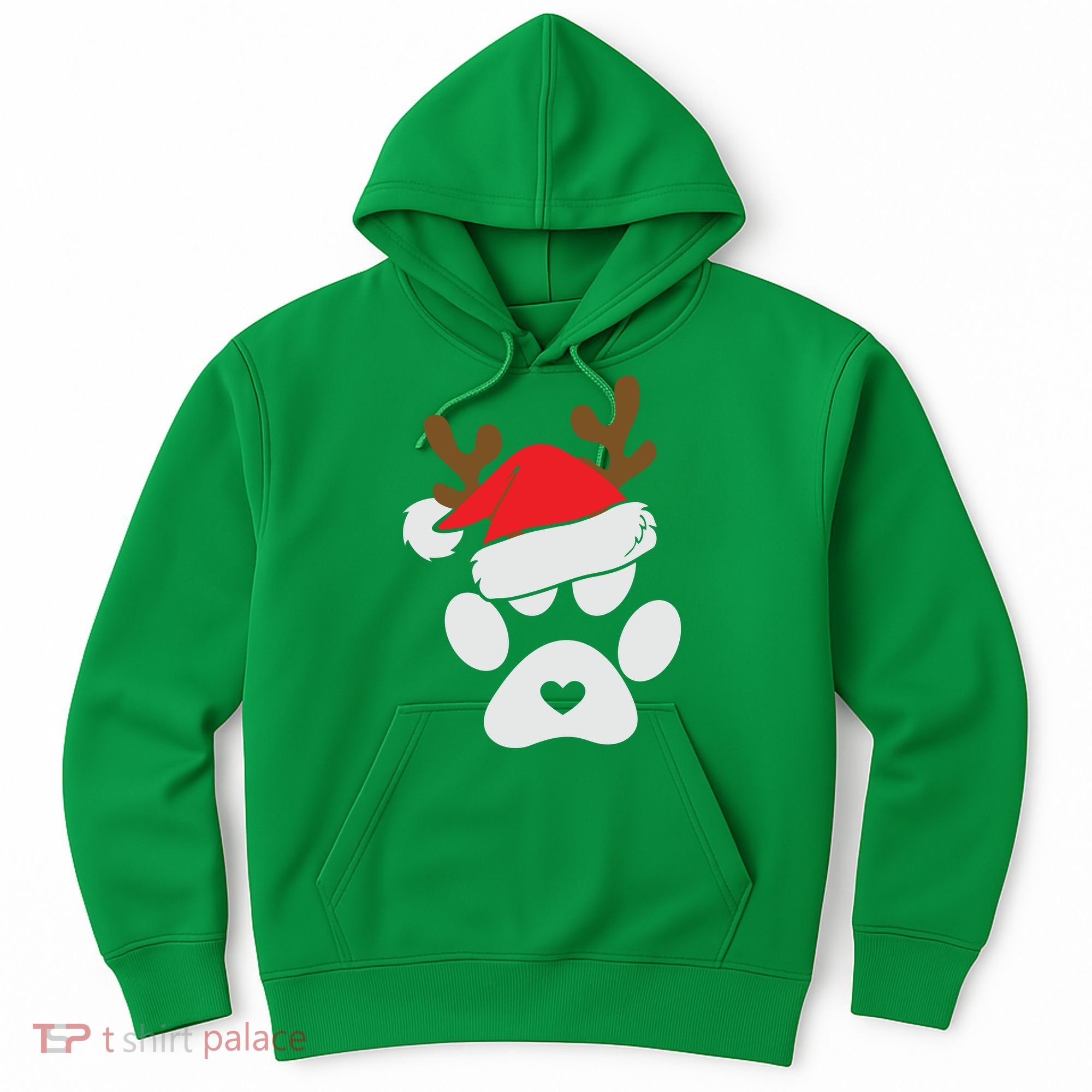 Funny Christmas Paws Santa Hat Horn Dog Xmas Hoodie