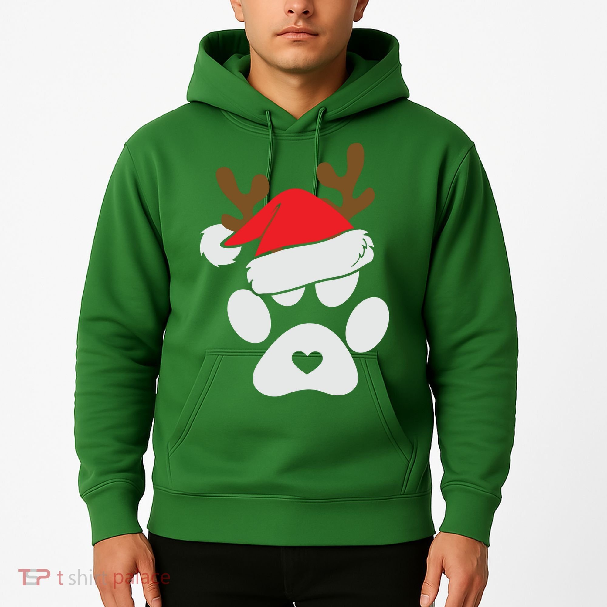 Funny Christmas Paws Santa Hat Horn Dog Xmas Hoodie