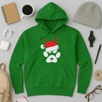 Funny Christmas Paws Santa Hat Horn Dog Xmas Hoodie thumb 3