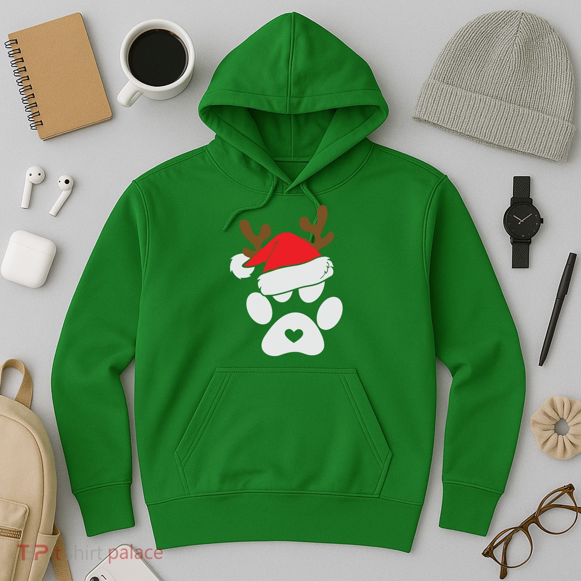 Funny Christmas Paws Santa Hat Horn Dog Xmas Hoodie