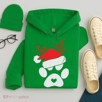 Funny Christmas Paws Santa Hat Horn Dog Xmas Hoodie thumb 4