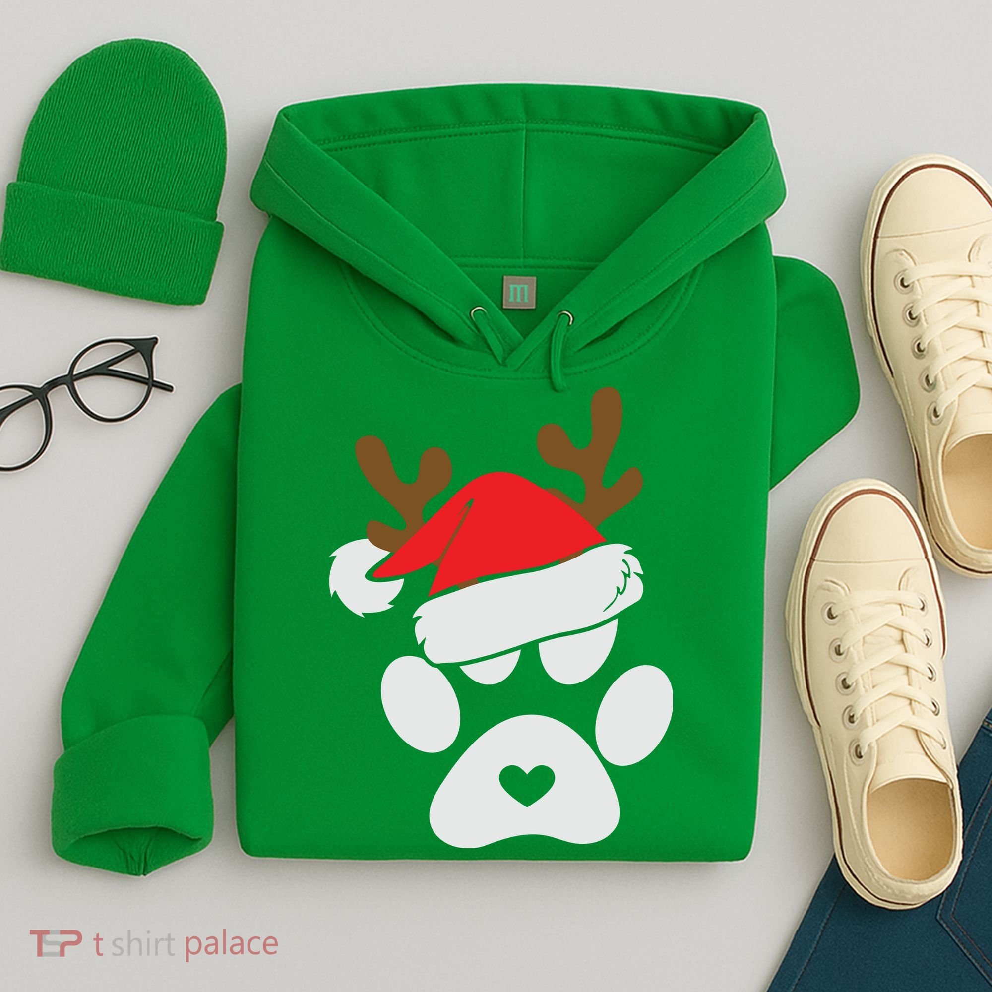 Funny Christmas Paws Santa Hat Horn Dog Xmas Hoodie