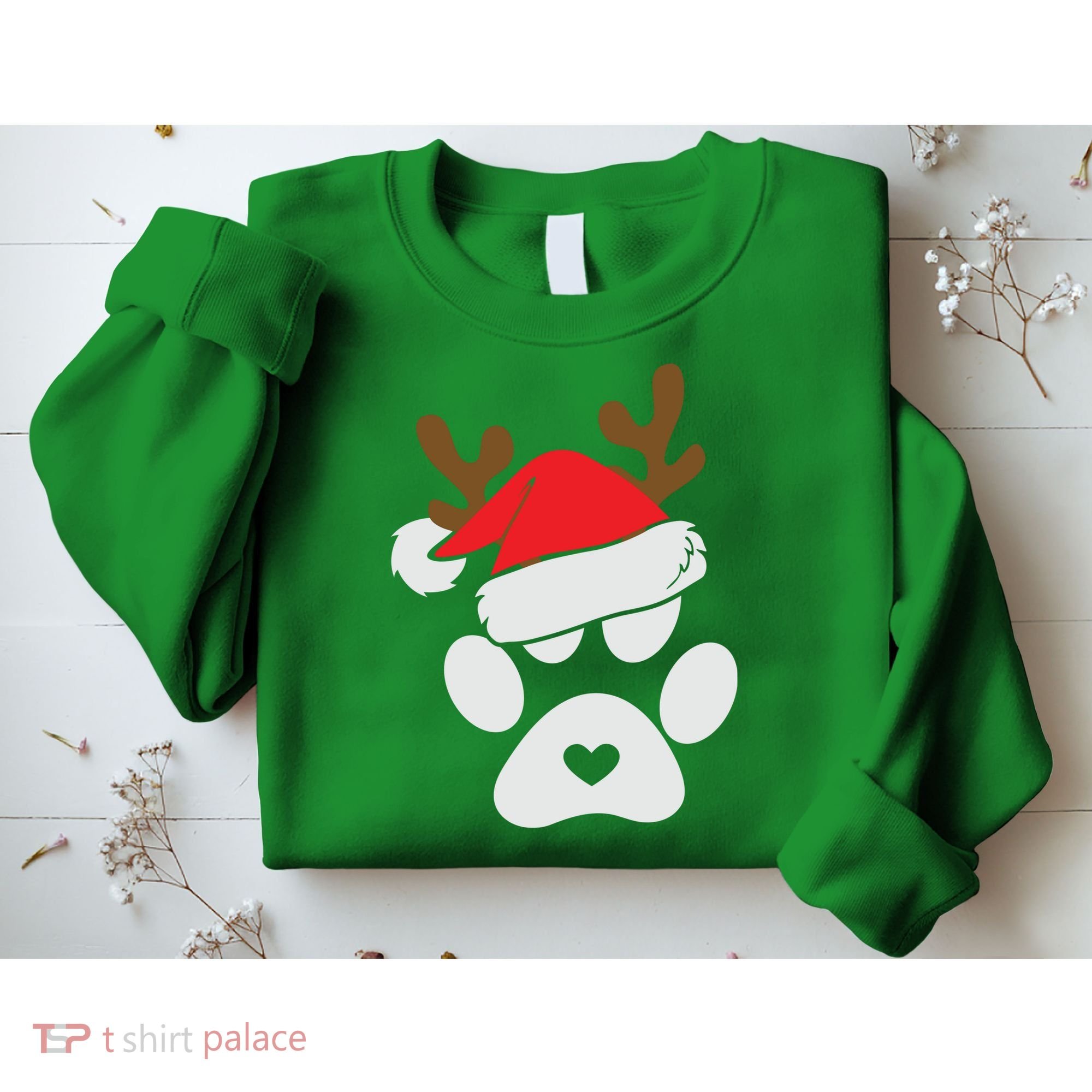 Funny Christmas Paws Santa Hat Horn Dog Xmas Sweatshirt