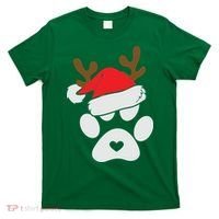 Funny Christmas Paws Santa Hat Horn Dog Xmas T-Shirt thumb 0