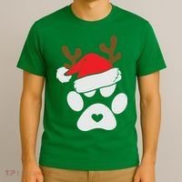 Funny Christmas Paws Santa Hat Horn Dog Xmas T-Shirt thumb 3