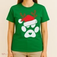 Funny Christmas Paws Santa Hat Horn Dog Xmas T-Shirt thumb 4