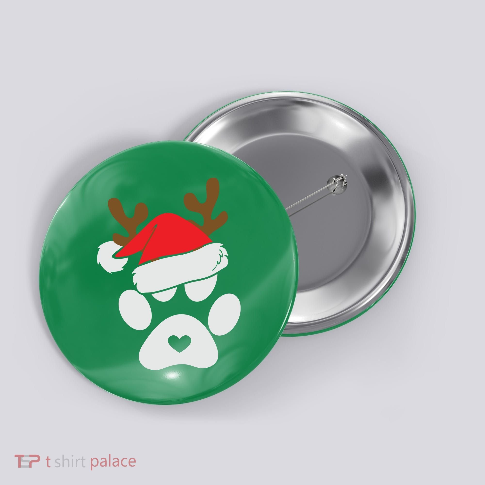 Funny Christmas Paws Santa Hat Horn Dog Xmas Button