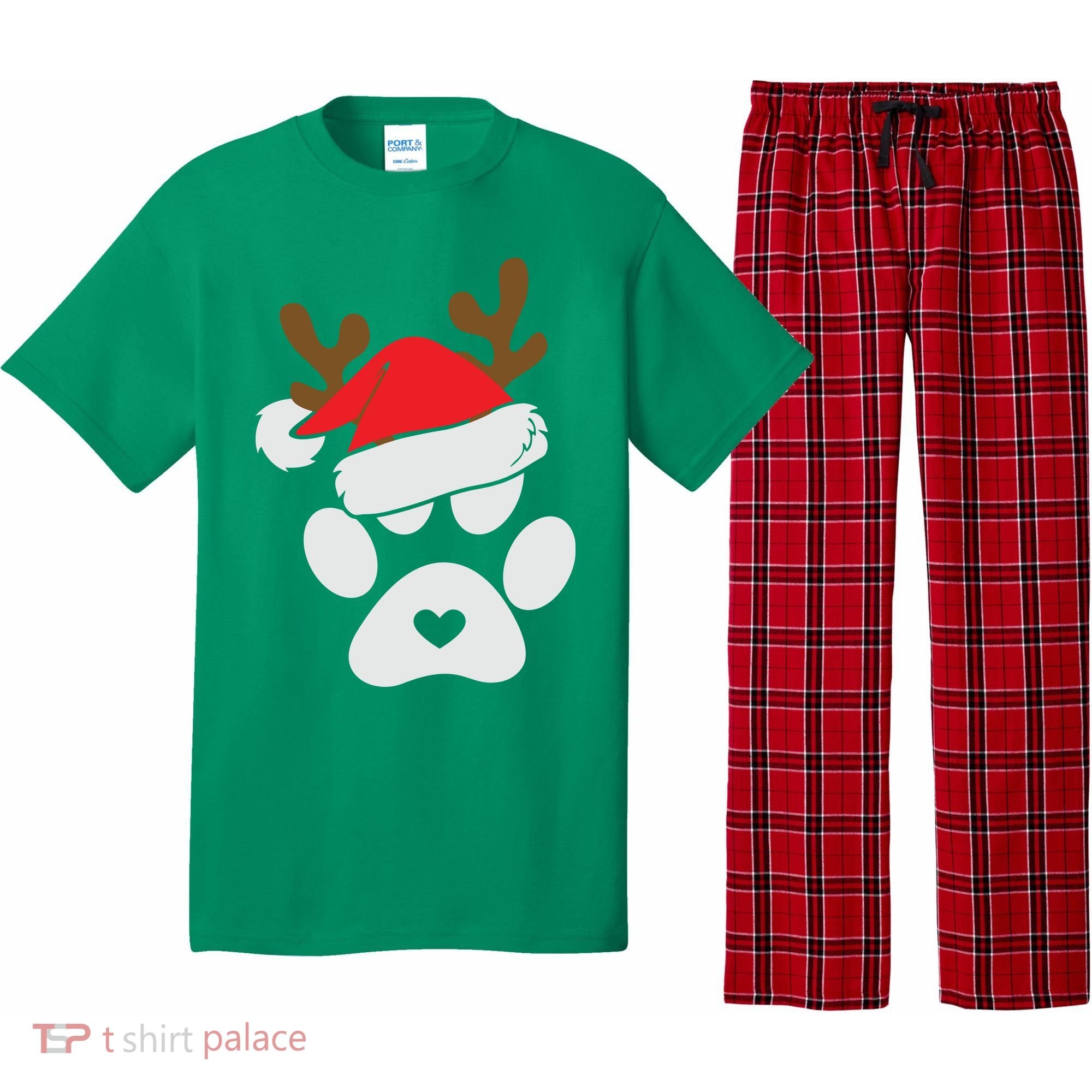 Funny Christmas Paws Santa Hat Horn Dog Xmas Pajama Set