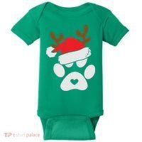 Funny Christmas Paws Santa Hat Horn Dog Xmas Baby Bodysuit thumb 0