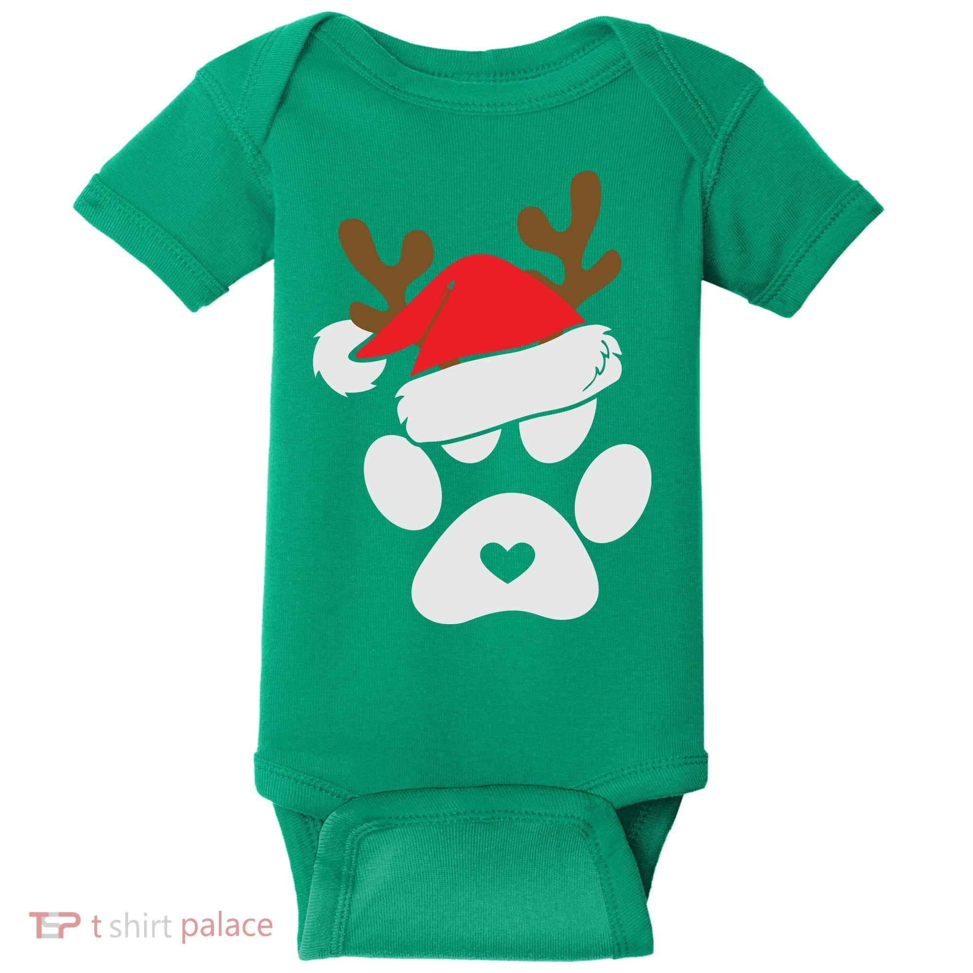 Funny Christmas Paws Santa Hat Horn Dog Xmas Baby Bodysuit