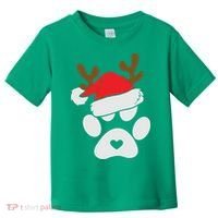 Funny Christmas Paws Santa Hat Horn Dog Xmas Toddler T-Shirt thumb 0