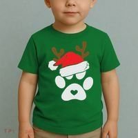 Funny Christmas Paws Santa Hat Horn Dog Xmas Toddler T-Shirt thumb 2
