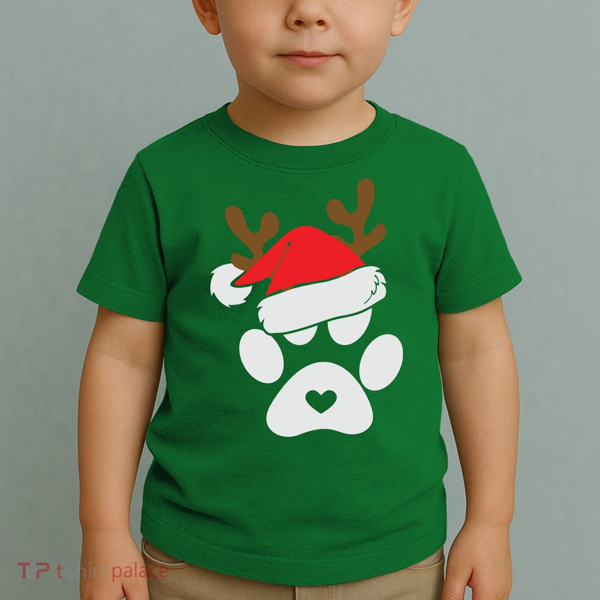 Funny Christmas Paws Santa Hat Horn Dog Xmas Toddler T-Shirt
