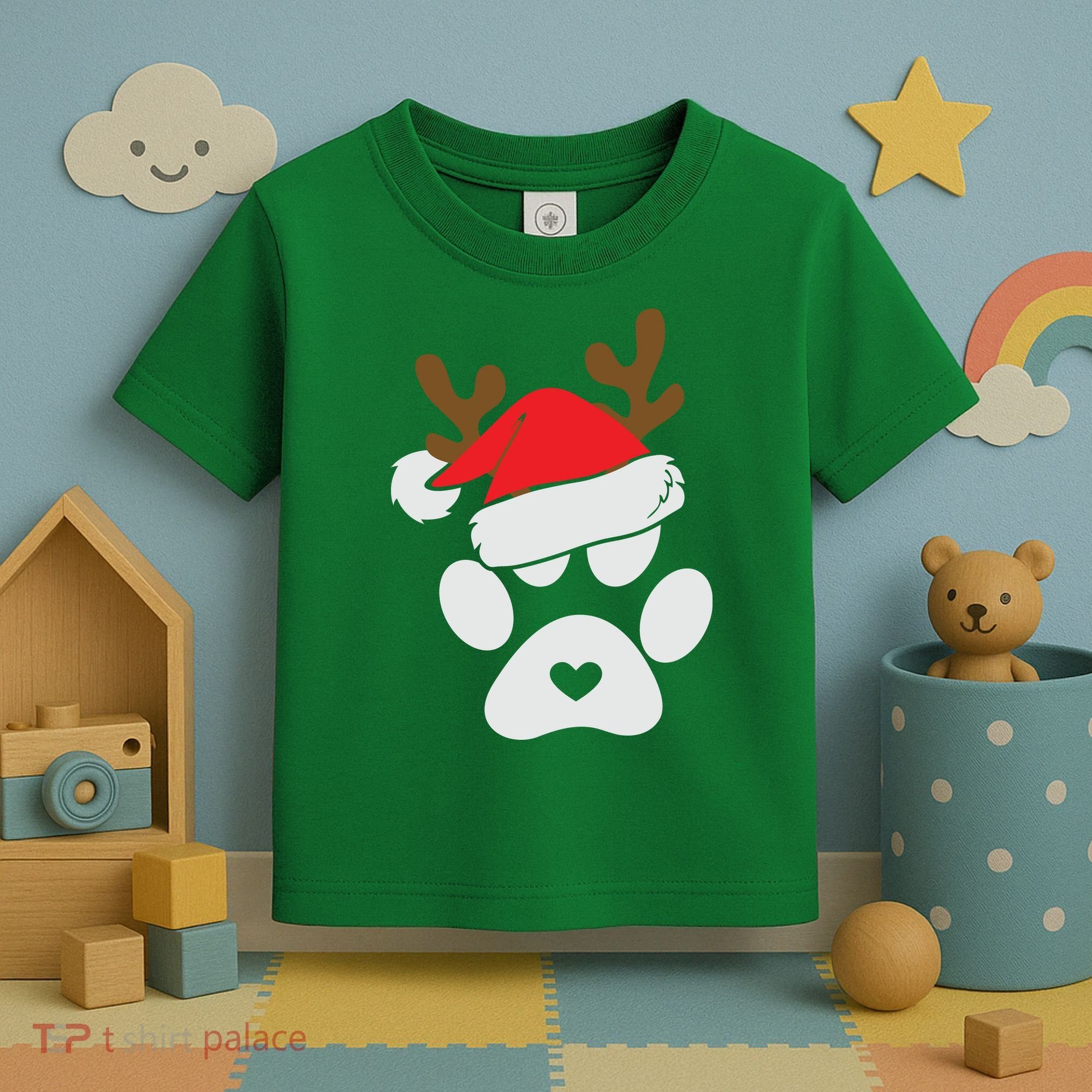 Funny Christmas Paws Santa Hat Horn Dog Xmas Toddler T-Shirt