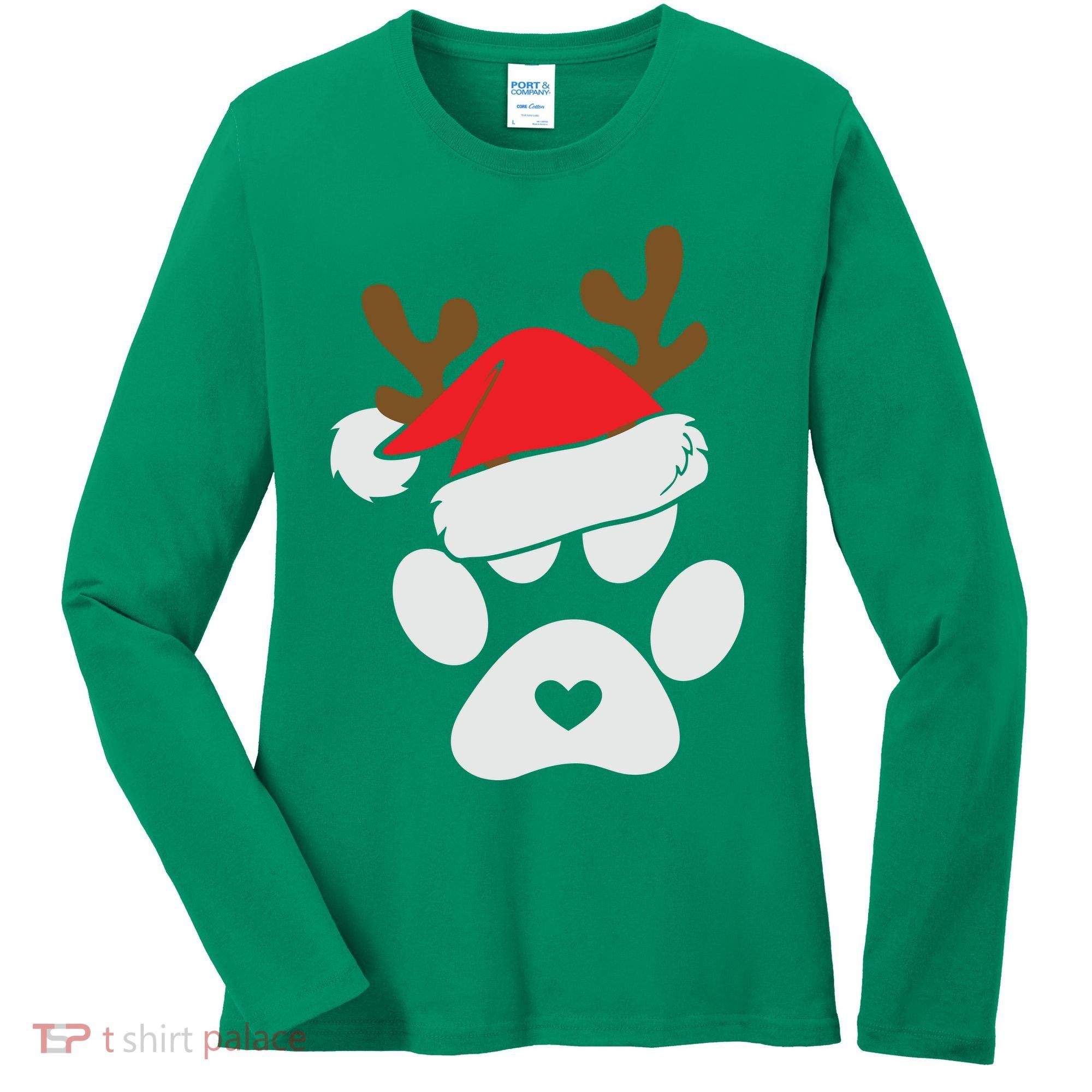 Funny Christmas Paws Santa Hat Horn Dog Xmas Women's Long Sleeve Shirt