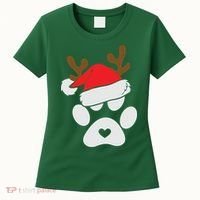 Funny Christmas Paws Santa Hat Horn Dog Xmas Women's T-Shirt thumb 0