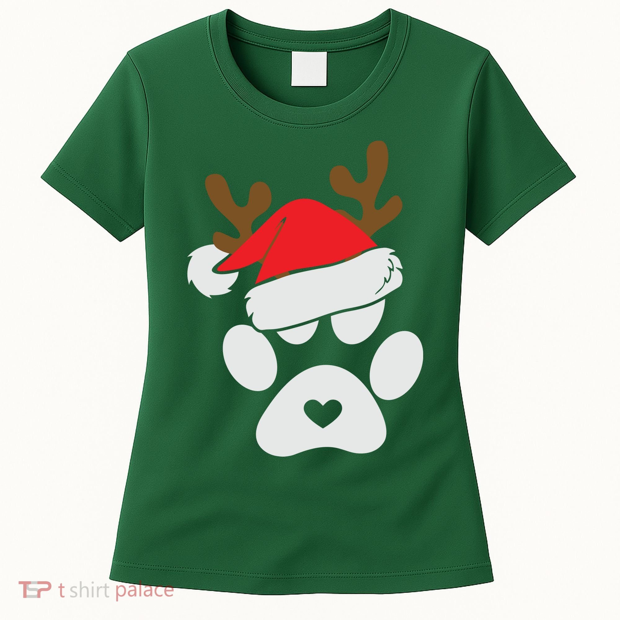 Funny Christmas Paws Santa Hat Horn Dog Xmas Women's T-Shirt
